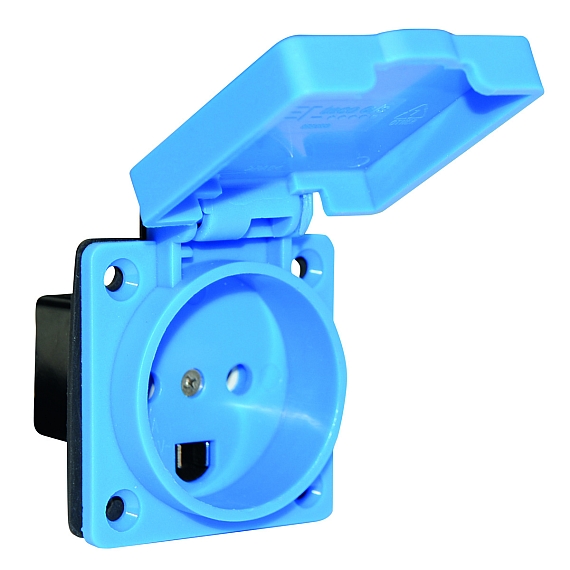 Панельная розетка с заземл. контактом, прямая - датская система, фланец 50x50