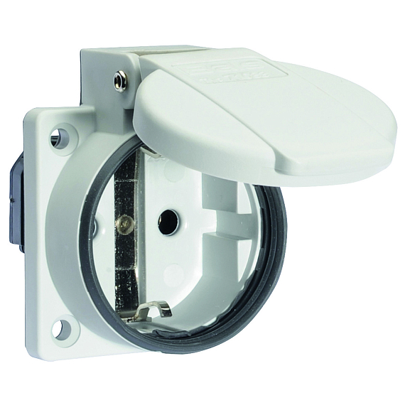 Панельная розетка с заземл. контактом, прямая, для передвижных распред. устройств - Фланец 50x50, крепление 38x38