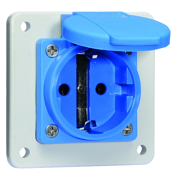 Панельная розетка с заземл. контактом, прямая, для стационарных распред. устройств - Фланец 75x75, крепление 60x60