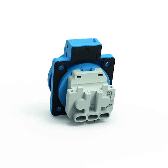 Панельная розетка с заземл. контактом, прямая, для стационарных распред. устройств - Фланец 50x50, крепление 38x38