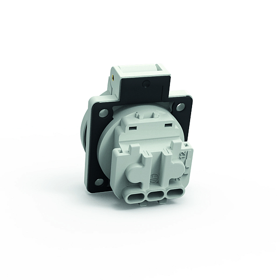 Панельная розетка с заземл. контактом, прямая, для стационарных распред. устройств - Фланец 50x50, крепление 38x38