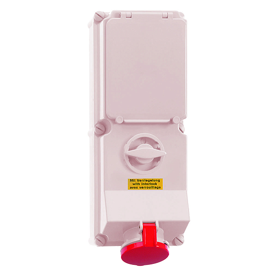 Настенная розетка с выключателем, блокировкой и предохранителем, хим. стойкость - с цоколем предохранителя D, размер корпуса 365x134