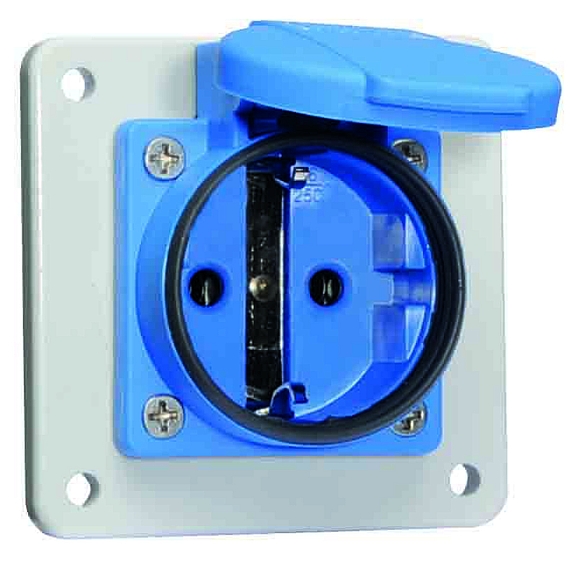 Панельная розетка с заземл. контактом, прямая, для передвижных распред. устройств - Фланец 75x75, крепление 60x60