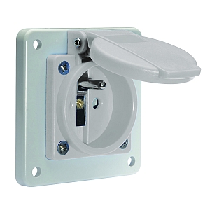 картинка Панельная розетка с заземл. контактом, прямая - бельг./франц. система, фланец 75x75