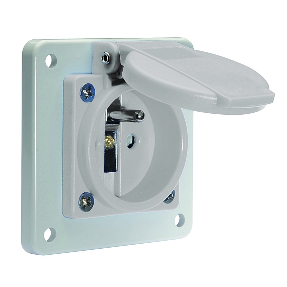 Панельная розетка с заземл. контактом, прямая - бельг./франц. система, фланец 75x75