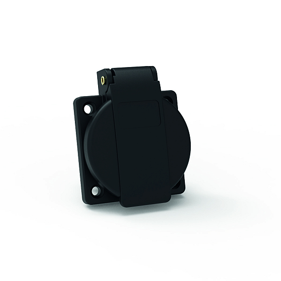 Панельная розетка с заземл. контактом, прямая, для стационарных распред. устройств - Фланец 50x50, крепление 38x38