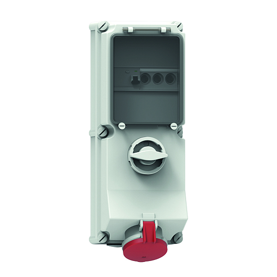 Настенная розетка с выключателем, блокировкой  с цоколем предохранителя D02 и УЗО, размер корпуса 460x180