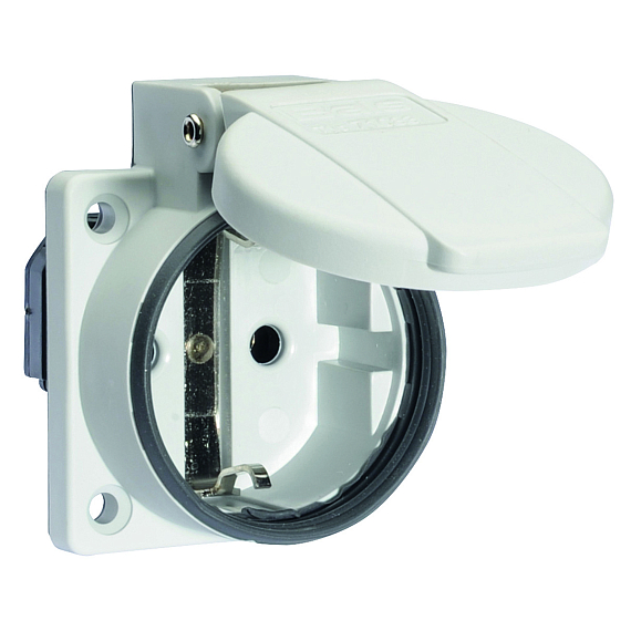 Панельная розетка с заземл. контактом, прямая, для передвижных распред. устройств - Фланец 50x50, крепление 38x38