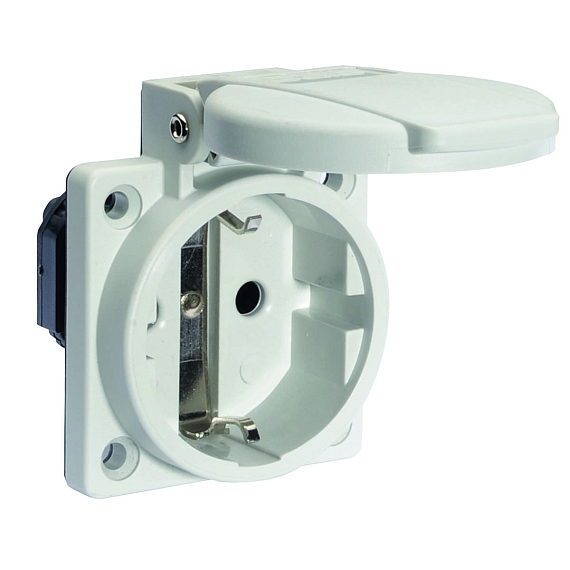 Панельная розетка с заземл. контактом, прямая, для стационарных распред. устройств - Фланец 50x50, крепление 38x38