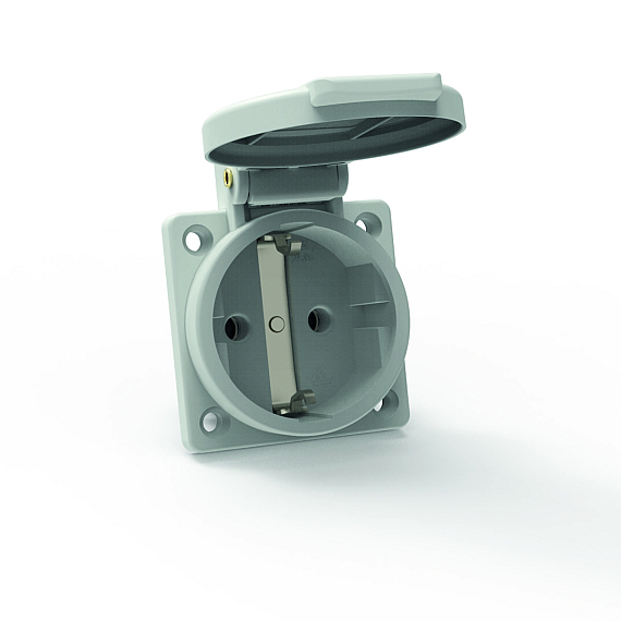 Панельная розетка с заземл. контактом, прямая, для стационарных распред. устройств - Фланец 50x50, крепление 38x38