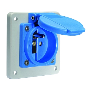 картинка Панельная розетка с заземл. контактом, прямая - бельг./франц. система, фланец 75x75