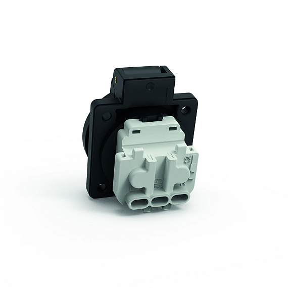 Панельная розетка с заземл. контактом, прямая, для стационарных распред. устройств - Фланец 50x50, крепление 38x38