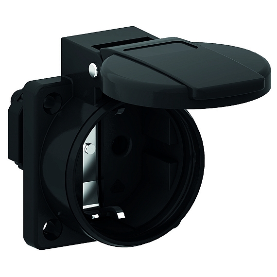 Панельная розетка с заземл. контактом, прямая, для передвижных распред. устройств - Фланец 50x50, крепление 38x38