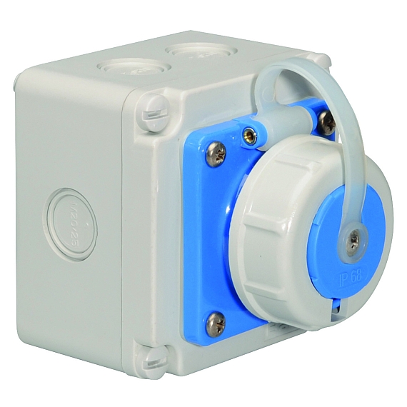 Настенная розетка с заземл. контактом - прямой, размер корпуса 102x102