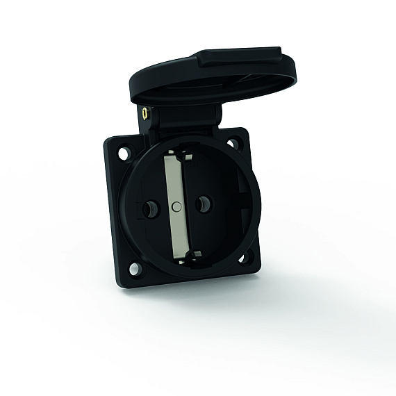 Панельная розетка с заземл. контактом, прямая, для стационарных распред. устройств - Фланец 50x50, крепление 38x38