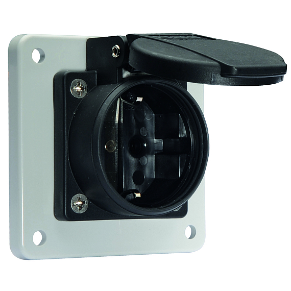 Панельная розетка с заземл. контактом, прямая, для передвижных распред. устройств - Фланец 75x75, крепление 60x60