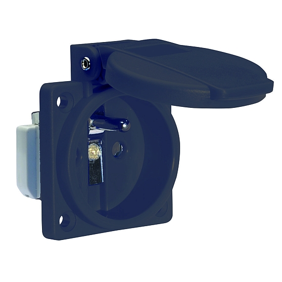 Панельная розетка с заземл. контактом, прямая - бельг./франц. система, фланец 50x50